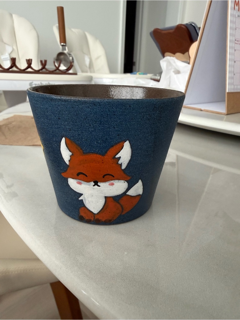 Cute Fox Ceramic Cup in Navy Blue